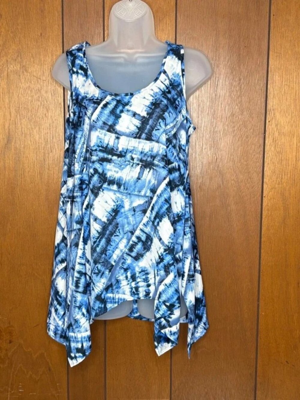 Karen Kane Tank Top XS Blue Abstract Handkerchief‎ Hem Boho Festival Artsy USA